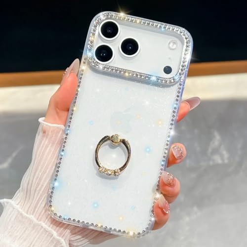 Coque Diamant pour iPhone 13 Blanc chic avec son anneau métallique pailleté unique