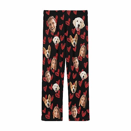 Personalized Photo Face Pajama Pants for Men Custom Hand Painted Love Hearts Pajama Sleepwear Bottoms with Pockets4