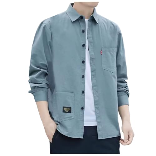 メンズ ワークシャツ 長袖 カーゴポケット 作業着 ルーズフィット ビジネスカジュアル 丈夫 綿100% 無地 オーバーサイズ 春夏秋冬 上着