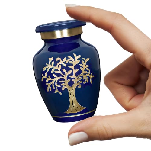 Image of Trupoint Memorials Small Urns for Human Ashes Keepsake, Tree of Life Decorative Mini Cremation Urn for Adult Men and Women, Small Blue