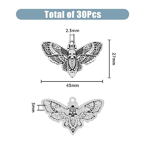 SUPERFINDINGS 30Pcs Alloy Butterfly with Skull Pendants Charms Antique Silver Tibetan Style Dangle Charms Vintage Earrings Necklaces Bracelets Charms for Jewelry Making 27x43x3mm Hole 2.3mm - Image 2