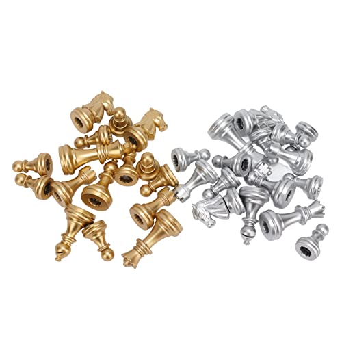 Portable PS Chess Pieces 32 Pcs Set 1.93in 16 Gold Silver Pieces Lightweight Travel Size Replacement Tournament Game Complete Set for Adults Kids