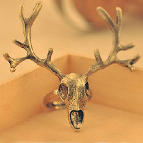 Retro exaggerated exquisite antlers skull street shooting Christmas Ring