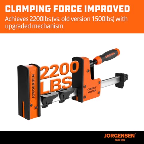 Image of JORGENSEN 12-Inch Parallel Bar Clamp, Heavy-Duty Cabinet Master Clamp for Woodworking Glue-Up, 2200 lbs Force, Quick Release, Spreader Function, 2-Pack