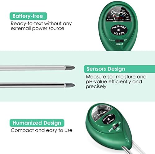 Soil PH Test Kit, Soil Moisture/PH/Sunlight Meter Plant Water Light Testing Kits for Garden Plants, Soil Water Meter for Indoor/Outdoor Plants, Support Garden, Lawn, Farm Soil Meter