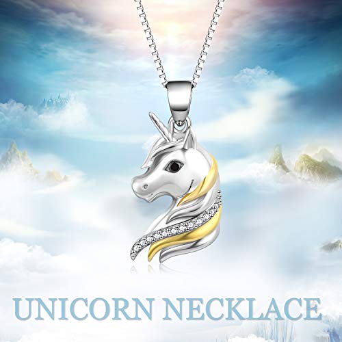 Sterling Silber Einhorn zweifarbige Anhänger Halskette für Frauen, Mädchen (Einhorn-Halskette) - 6