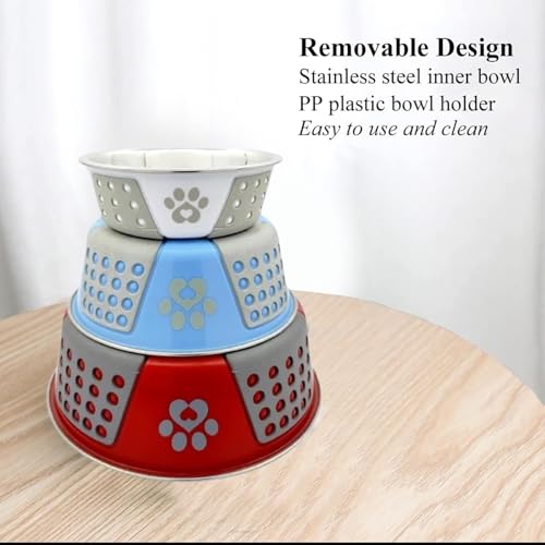 Image of PremiumAV Holy Paws Hermosa Stainless Steel Dog Bowl 300 ML S Size for Dogs, Cats & Kittens - Durable Paw Print Non-Slip Pet Feeding Dish 1 PC