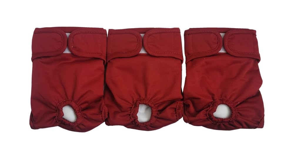 JUTESK Washable Female Dog Diapers (3pack) of Durable Doggie Diapers (Red, S, 3, count)