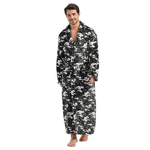 Image of FashGudim Mens Robes Big and Tall Full Length Plush Fleece Long Robe for Men Bathrobe Shawl Collar Warm Winter House Robes