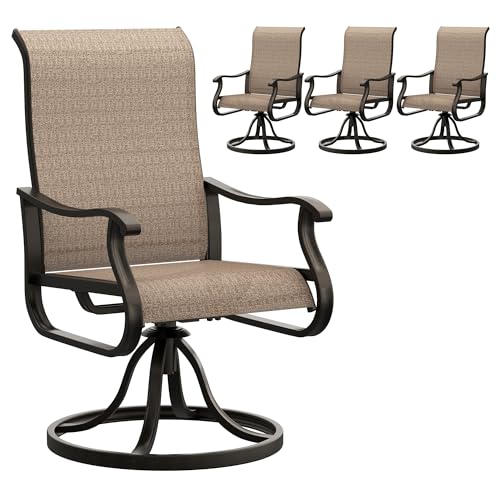 UDPATIO Patio Swivel Chairs Set of 4, Outdoor Patio Dining Chairs with All Weather Textilene Black Metal Frame for Lawn Garden Backyard, Brown