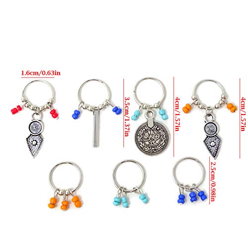 Honbay 14Pcs Antique Silver Coin Colorful Beads Pendant Charms Rings Set Diy Hair Decoration Rings Braid Rings Hair Loop Clips Hair Accessories #TOP1