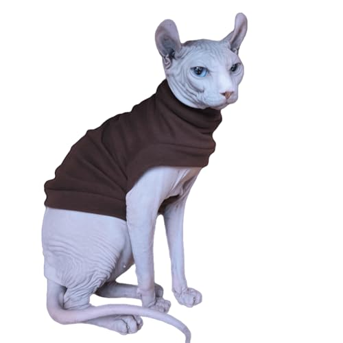 Sphynx Winterkleidung für haarlose Katzen, selbstwärmender Pullover für kaltes Wetter, warme Weste (Braun, XL)