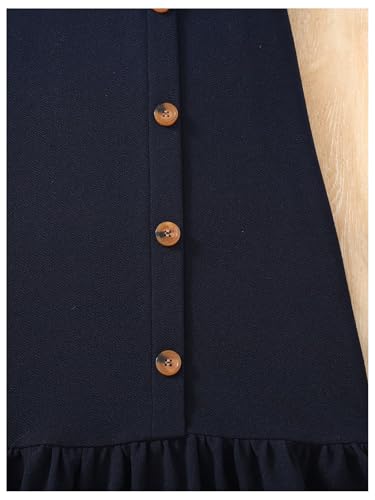 SweatyRocks Girl's Ruffle A Line Midi Dress Button Crew Neck Short Sleeve Dresses4