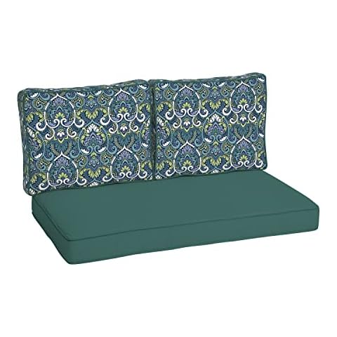Arden Selections Outdoor Loveseat Cushion Set 46 x 26, Sapphire Aurora Blue Damask Cover