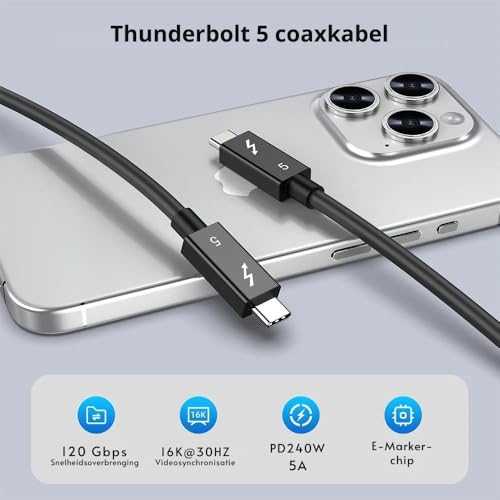 Câble Thunderbolt 5 USB-C pour connecter votre écran 8K au bureau