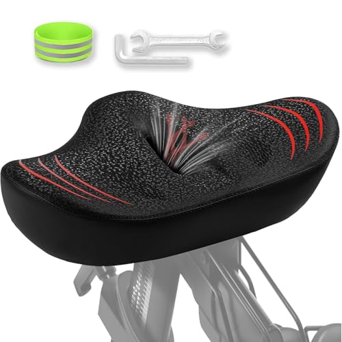 Upgrade Extra-Wide Noseless Bike Saddle with Memory Foam, Waterproof & Super Comfort, Compatible with Peloton Bikes, Exercise Bikes, EBikes and City Bicycles