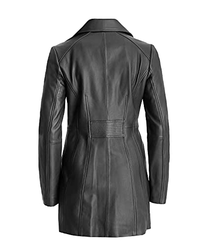 TIPTOP Trench Leather Coat For Women Genuine Leather 3-Button Long Coat Black and Brown3