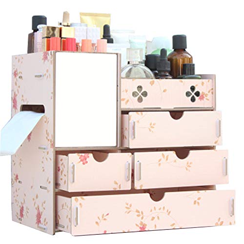 Preisvergleich Produktbild EXQUILEG DIY Makeup Aufbewahrungsbox Make up Organizer Kosmetik Aufbewahrung Multifunktionale Aufbewahrungsbox Kosmetikorganizer Kosmetikbox mit 4 Schubladen aus Holz (D)