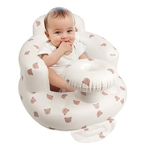 Aufblasbarer Babystuhl mit Tablett für Babys ab 3 Monaten, aufblasbarer Babystuhl mit eingebauter Luftpumpe, Baby-Bodensitze zum Aufsitzen, Baby-Sitze für Kleinkinder - Bärenkopf mit Tablett
