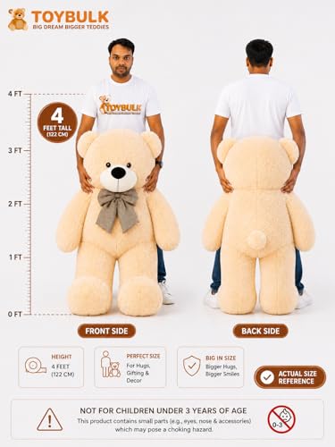 Image of 4 Feet Cream Teddy Bear Original 20mm Dull Cream Fur (48 Inches) Giant Soft Plush Toy | Premium Stuffed Teddy Bear for Kids, Girls, Boys & Loved Ones | Birthday, Anniversary, Valentine