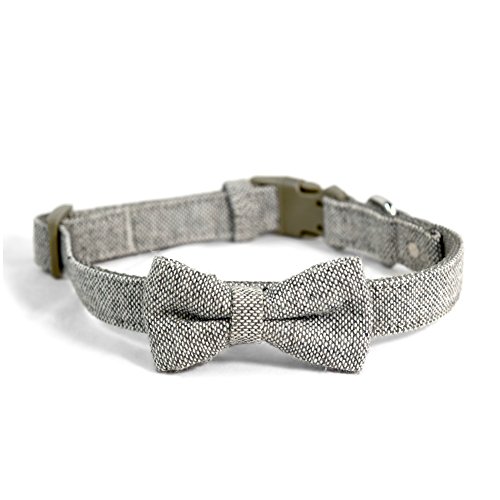 Martha Stewart Tweed Adjustable Bow Tie Collar for Dogs, Grey, Size 14