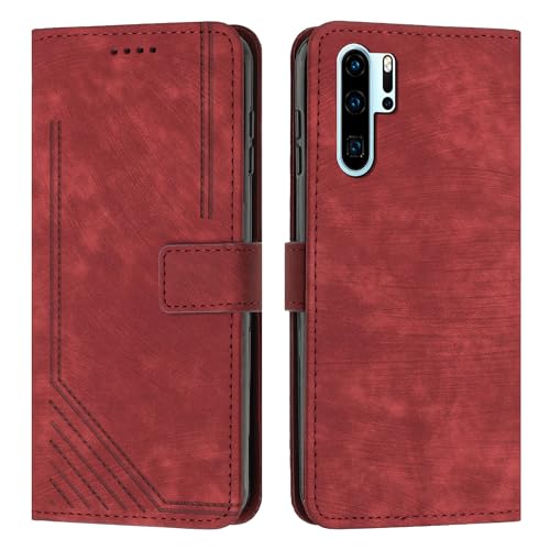 Étui portefeuille Huawei P30 Pro clapet rabat rouge avec porte-carte