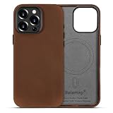 Belemay Handcrafted Crazy Horse Leather Case for iPhone 16 Pro, Compatible with MagSafe, Vintage Aesthetic, Two-Tone Effect, Unique Patina, Camera Control Button, Metal Buttons (6.3'), Vintage Brown