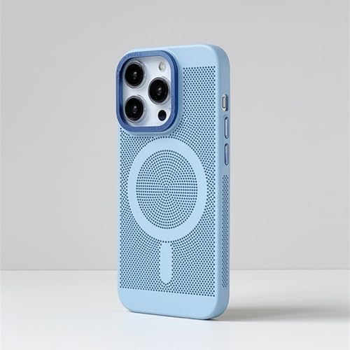 Coque magnétique iPhone 15 Pro grille respirante antichoc mince ciel