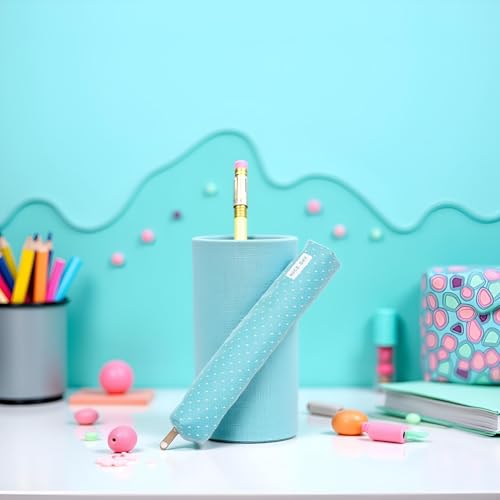 Image of Blue Pencil Case, Cute Stationeries Pouch, Kawaii Pencil Pouch, Candy Color Pencil Box, Super Slim Pen Bag, Wave Point Cosmetic Bag