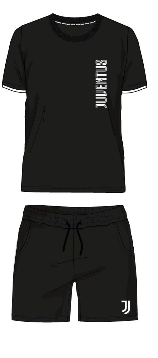 Pigiama Corto Girocollo Juventus, Maglia Manica Corta in Jersey + Pantaloncino in French Terry, Prodotto Ufficiale