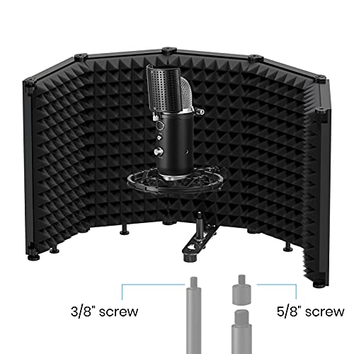 Moukey Microphone Isolation Shield, Desktop Foldable Isolation Shield With 3/8" and 5/8" Mic Threaded Mount