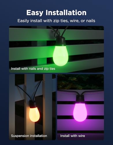 Image of Govee S14 Bulb Outdoor String Lights 2, 96ft Smart RGBIC Warm White Lights with 30 LED Bulbs(2 Ropes of 48ft), 111 Scene Modes for Patio Decor, IP66 Compatible with Alexa, Google, Matter, APP Control