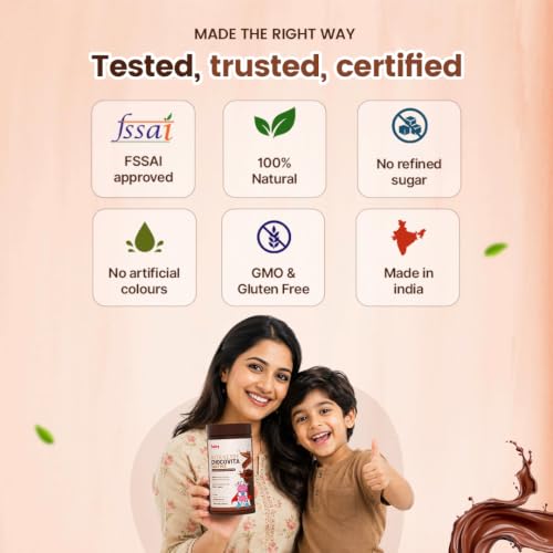 Image of BabyOrgano Chocolate Milk Mix for Kids 2+ Years | With Ashwagandha, Brahmi & 15+ Ayurvedic Herbs | Protein & Calcium | No Refined Sugar, No Maida | Supports Memory, Bone Strength & Immunity | Preservative-Free (Pack of 1)