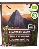 NaturaleBio Granos de Cacao Crudo Ecológico 1Kg. Bio, Natural y Puro. Cultivado en regiones Tropicales a Partir de la Planta Theobroma Cacao.