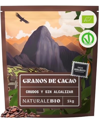 NaturaleBio Granos de Cacao Crudo Ecológico 1Kg. Bio, Natural y
