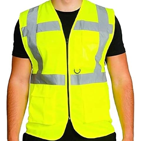Pretty T Things HI VIS VIZ VEST ZIP SAFETY HIGH VISIBILITY EXECUTIVE WAISTCOAT MULTIPOCKET IN YELLOW AND ORANGE ZIP UP ID CARD HOLDER UK SIZES (S-3XL) (YELLOW, XL) Cover