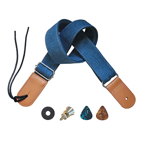 Farcaya Ukulele Strap Soprano Concert Tenor Baritone Banjo Mandolin Cotton Linen Leather Ends Uke Strap, Musical Instrument Accessories Picks Lock Button Screw (Blue) #TOP18