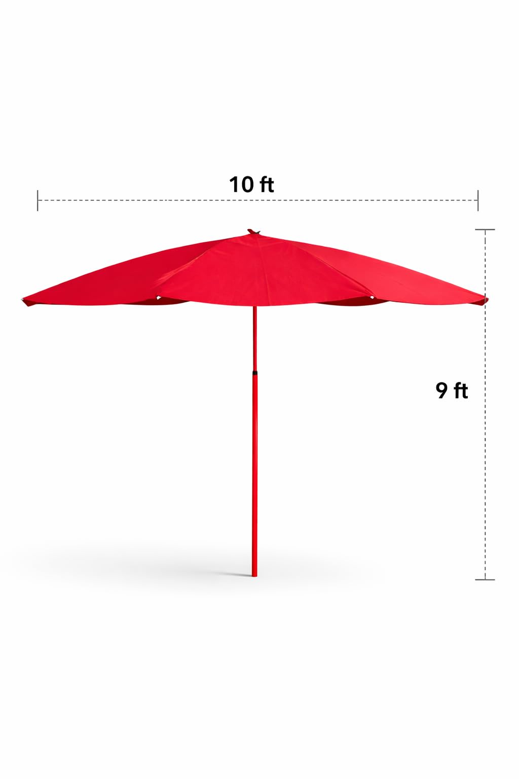 KUMCO Heavy Duty Garden Umbrella | 10 Feet Diameter | 10 Ribs | Round | PU Coated Fabric | Steel Shaft | Manual Push-up | UV Protection | Red Colour | Base not included 2
