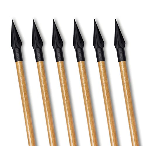 E5E10 33" Archery Wooden Arrows With Turkey Feather And Sharp Iron Tips For Recurve Bow Longbow Hunting (6Black) #TOP3