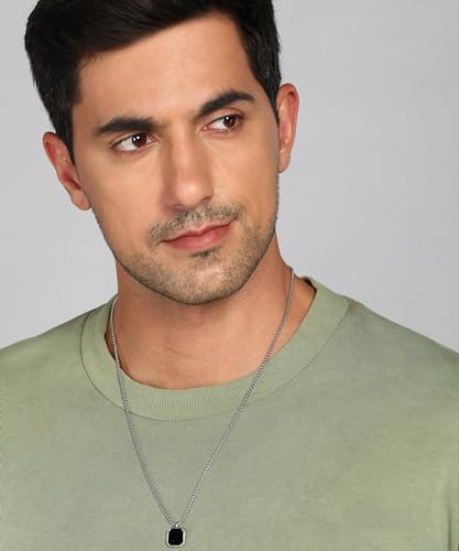 Fashion Frill Men's Jewellery Black Silver Chain For Men Boys Geometric Stainless Steel Black Silver Locket Pendant Necklace Chain For Men Boys Anniversary Gift For Husband Gift Chains (Image - 3)