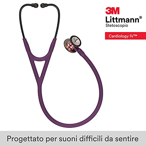 Image of 3M Littmann Cardiology IV Diagnostic Stethoscope, 6205, More Than 2X as Loud, Weighs Less, Stainless Steel Rainbow-Finish Chestpiece, 27 inch Plum Tube, Violet Stem, and Black Headset (Pack of 3)