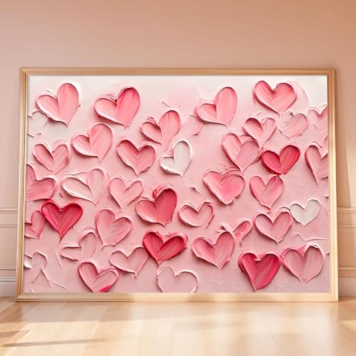 Mastraxin Heart Graffiti Wall Art Preppy Hearts Painting Abstract Heart Canvas Art Pink Beautiful Wall Art Aesthetic Girly Painting Pink Textured Art Romantic Wall Prints 16x24in Unframed