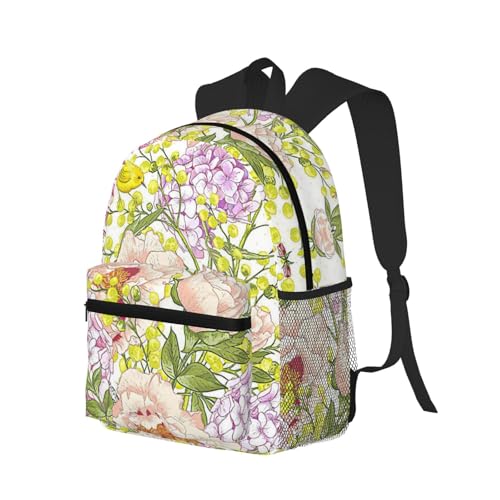 Sac à dos de voyage imprimé floral jaune violet sac double épaule One Size
