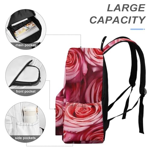Elegant Rose Flower Printed Backpack Water-Resistant Pack Stylish Bag Lightweight Travel Backpack4