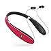 Bluetooth Headset, Bluetooth 4.1 Wireless Stereo Headphones , Retractable and Foldable Neckband Style Earbuds (Red)