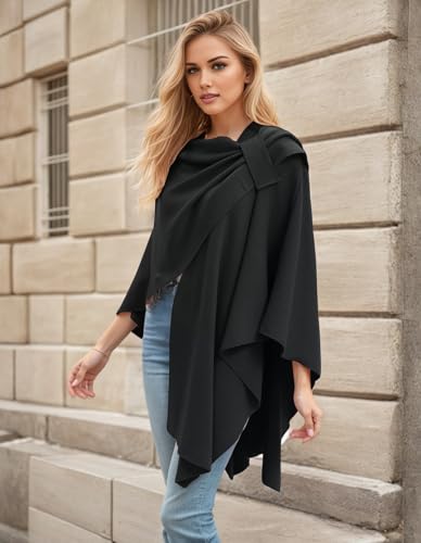 Womens Open Front Poncho Sweater Wrap Topper Knitted Elegant Shawls Cape for Spring Fall Winter4