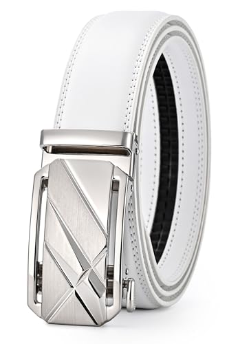 Lingli White Belt for Men Ratchet Dress Belt with Automatic Buckle -Trim to Fit-35mm wide-005-WHITE-110