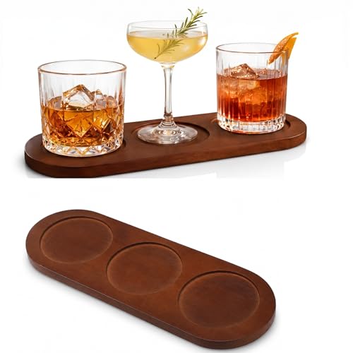 Cabilock 3-Slot Wooden Wine Flight Board, Solid Wood Tasting Paddle Serving Tray for Whiskey Tequila Beer Sampling, Bar Party Entertaining