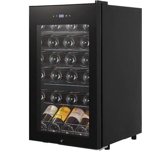 GarveeHome Wine Cooler Refrigerator 24 Bottles, Compressor Freestanding Beverage Wine Fride For Red, Champagne or Sparkling Wine 40°F to 65°F Digital Temperature Control Full Glass Door, Black