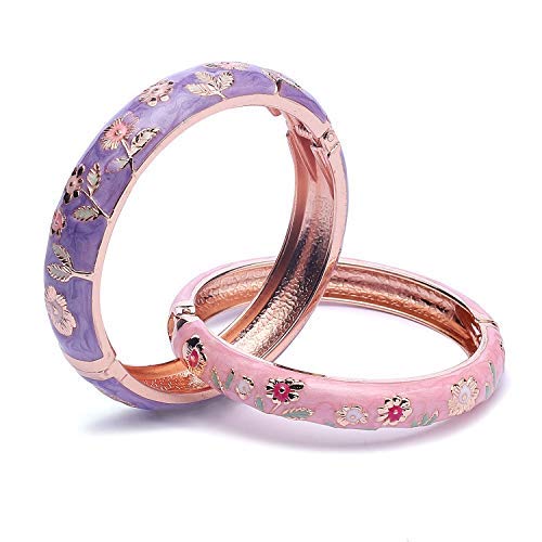 Bracelets en émail fait main UJOY jonc rigide floral vintage style rétro chic